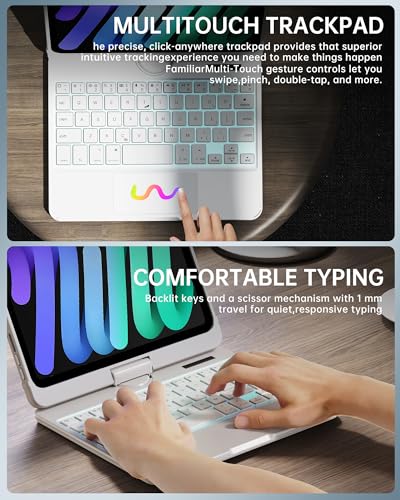 Image of Intermerge Keyboard Case for iPad mini 7 (A17 Pro, 2024) & Mini 6 (2021) 8.3 inch - 360 Swivel Multi-Touch Trackpad, 7-Color RGB Backlit Keys, Pencil Holder, Type-C Charging, Power Indicator-Solid White