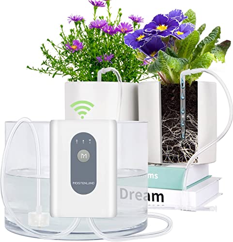 Moistenland WIFI Automatic Plant Waterer, DIY Automatic Drip Irrigation Kit for 15 Potted Plants, Auto & Manual & Delay Watering Mode/Water Shortage Alert/Irrigation Records, Remote Control and