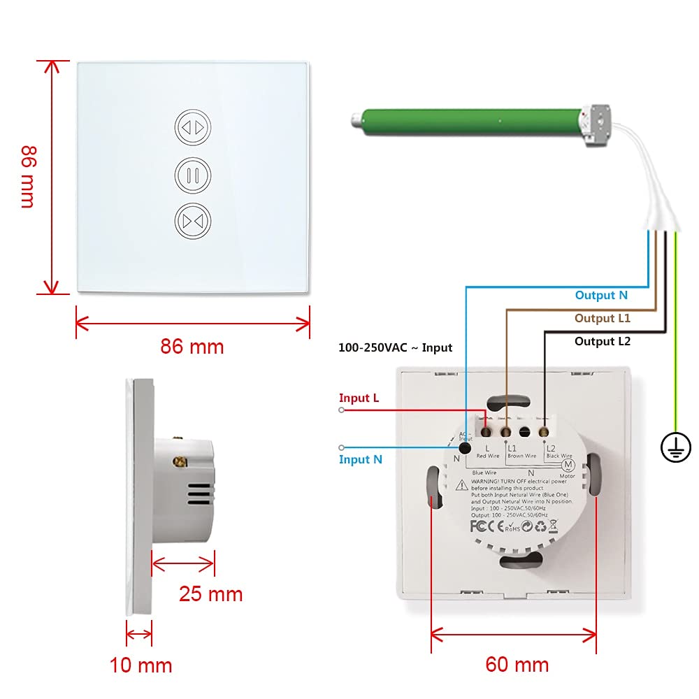Interruttore Tapparelle WiFi Interruttore a Tendina a rulli WiFi per Tende motorizzata elettrica con Telecomando Timer Switch Persiane Avvolgibili (Color : Remote And Switch)