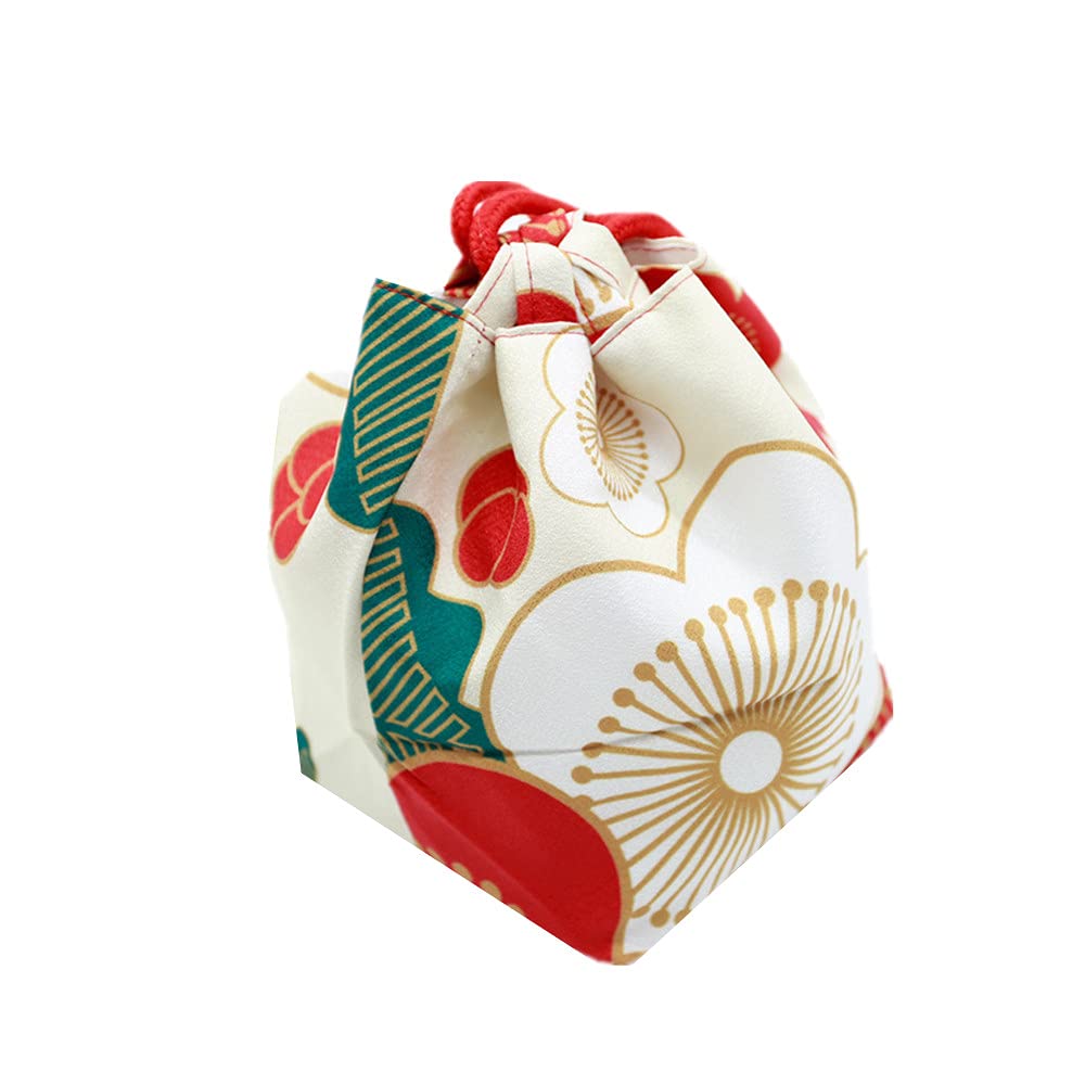 Japanese Drawstring Bag Cherry Blossom Kimono Yukata Pouch 5.5x6.3in