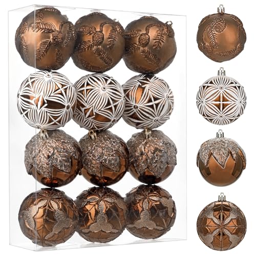 12 Stück 3D-Relief Weihnachtskugeln Christbaumschmuck Kunststoff...