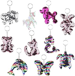 Demarsen Sequin Keychain, 10pcs Colorful Sequin Keychains, Keyrings for Kids, Girls Keyrings for Kids & Adults Birthday Favors Backpack Accessories