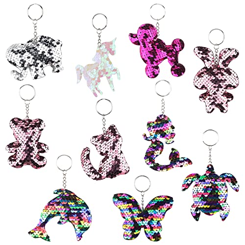 Demarsen 10 pièces Porte-clés à Paillettes,Porte-clés Paillettes à Paillettes,Porte-clés Paillettes à Paillettes réversibles,pour Sac à Main Décor de Voiture Anniversaire Cadeaux Fête Cadeaux Enfants