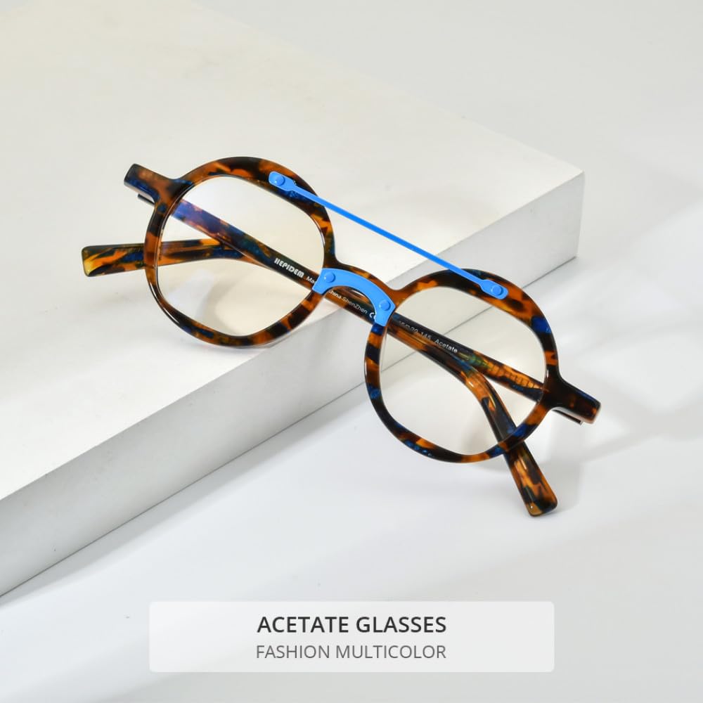 MUTYNE Montura de gafas de acetato para hombre, anteojos redondos Retro Vintage, gafas para mujer