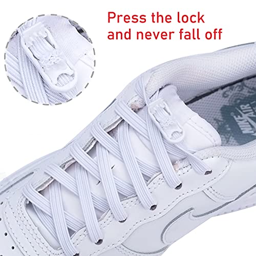 Booyckiy No Tie Elastic Shoelaces For Kids, Adults And Elderly, Adjustable Tieless Shoe Laces For Sneakers Boots And Casual Shoes - 16 Colors, 41 Inch, White #TOP3