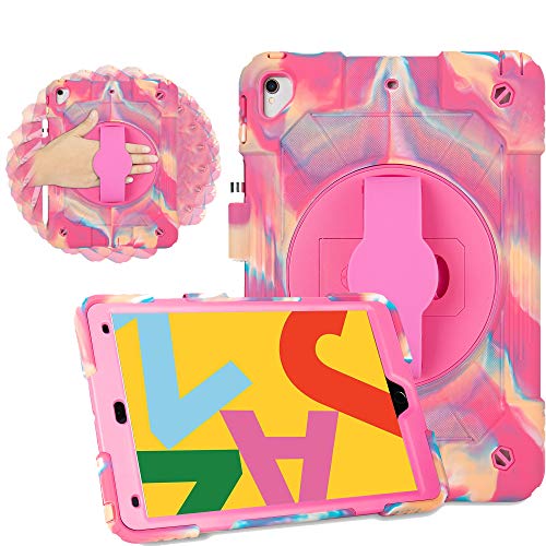 iPad 10.2 Case 2019 iPad 7th Generation Case Vivid Colors Sturdy Durable Shockproof Protective Case 360 Degree Rotating Kickstand (Pink Camo)
