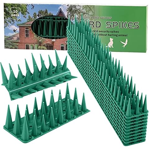Editbar Bird Repellent Spikes, 4M Plastic Repellent Spikes for Outside Birds/Cats/Pigeons/Raccoons/Squirrel,Anti Theft Deterrent Fence Wall Spikes (10 Pack) Cover