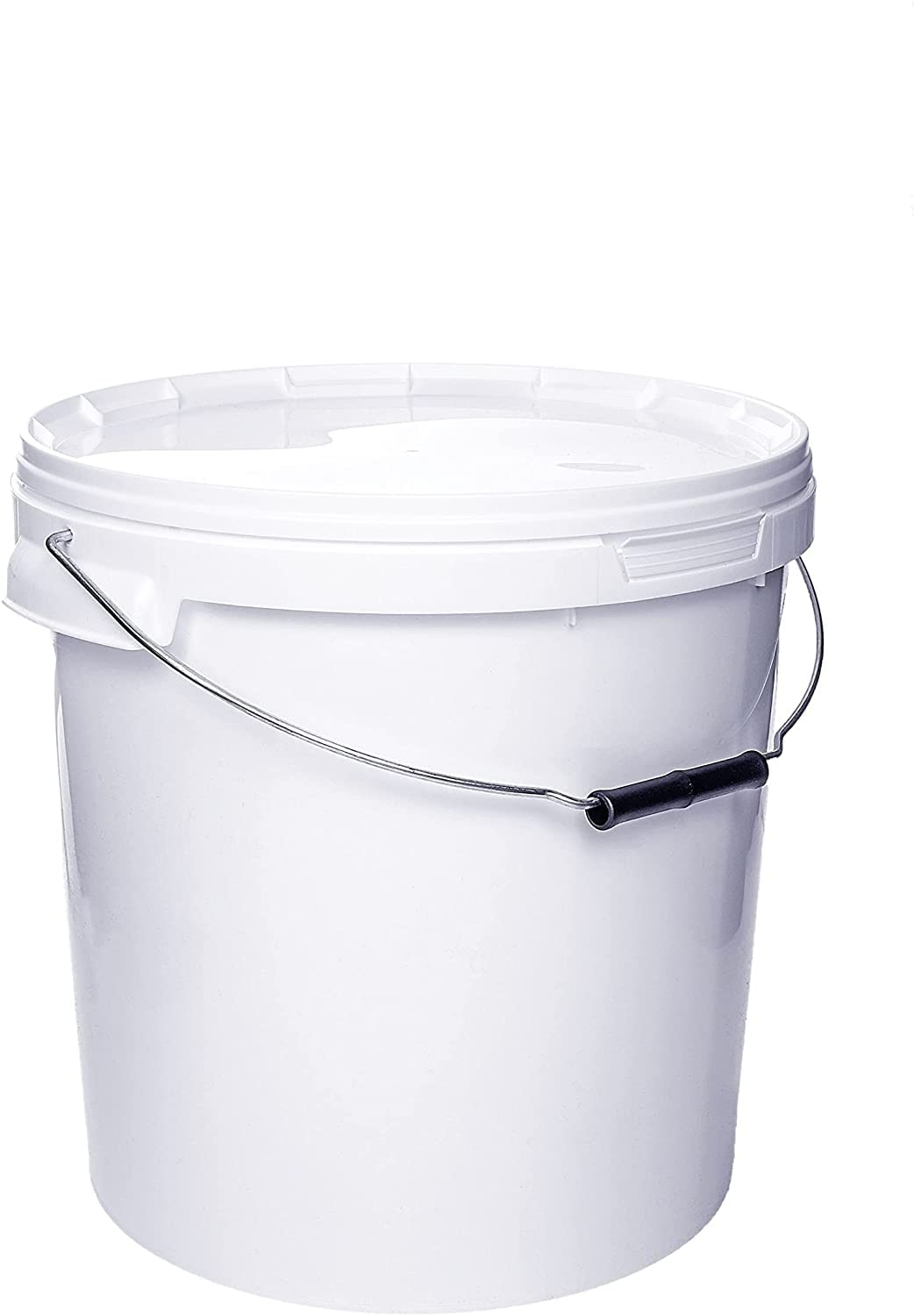 4 secchi da 20 litri, con coperchio, di colore bianco traffico, simile al codice RAL 9016 per alimenti