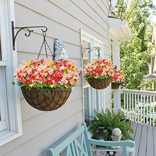 Uieke Artificial Fake Flowers, 6 Bundles Daisy Mums Flowers Outdoor Uv Resistant No Fade Greenery Shrubs Plants Indoor Outside Hanging Planter Home Wedding Office Diy Garden Porch Décor Rose Red #TOP1