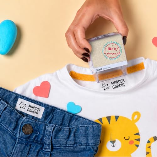 Mine - Sellos Personalizados para Ropa | Marcador con Nombre para Guardería, Colegio, Campamentos | Tinta Textil Resistente a Lavadora | Producto Oficial Barça & Hello Kitty (Sello Mine)