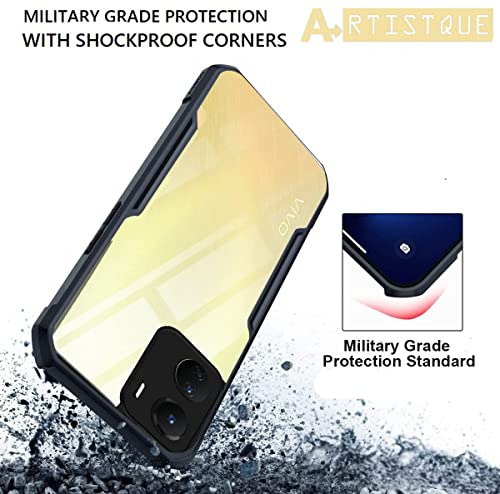 Image of A rtistque Clear Hard Transparent Acrylic Armor Anti-Drop Shockproof TPU Edge Back Cover Case for Vivo Y16 - Black