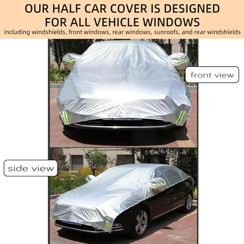 Image of Waterproof & All-Season Half Car Cover,Full Coverage Protection for Windshields & Windows, Car Cover for Snow,Ice,Rain,Shading,Fit for Mid-to-Full Size SUV /Pickup(P-cab).
