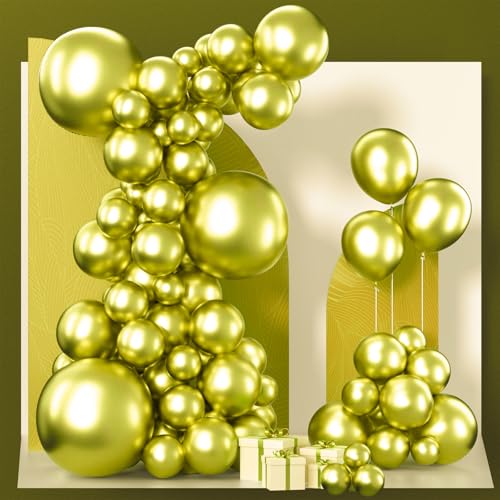 Image of PartyWoo Metallic Lime Green Balloons 100pcs Different Sizes Pack of 18 12 10 5 Inch Metallic Light Pastel Green Balloon Arch Kit for Spring Forest Theme Birthday Tea Party Decorations Green-G109