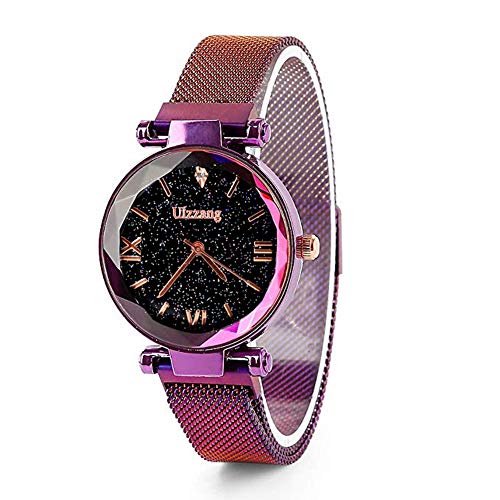 Warmiehomy Montre Femme Montre-Bracelet Moderne à Quartz Etanche Cadran Rond avec Quicksand Bande de Maille Boucle Magnétique Mode Élégant (1Violet)