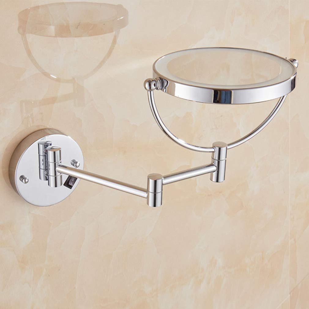 Espejo de tocador de maquillaje con luces, espejo de belleza con aumento de 3X, espejo de baño montado en la pared de dos caras, espejo cosmético giratorio de 360 °, 8 pulgadas, plateado (alimenta