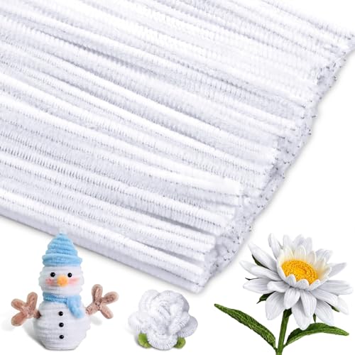 Image of Iuuidu 150 PCS Pipe Cleaners Chenille Stem, White Craft Pipe Cleaners | Pipe Cleaners DIY Craft, Fuzzy Sticks Pipe Cleaners Bulk for Arts and Crafts, Xmas Home Decoration