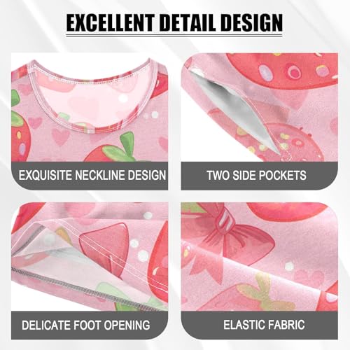 ALAZA Strawberry Love Heart Fruit Bow Pajamas Short Sleeve 2 Piece Sleepwear Top and Bottom Pajama Set Unisex4
