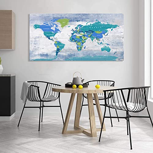 World Map Pictures Canvas Wall Art For Living Room Bedroom Or Bathroom Wall Decor,Wall Map Wall Art Print Paitnings For Home Decor,World Map Waterproof Stretched Ready To Hang-20X40Inches #TOP7