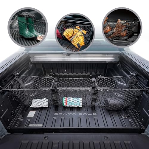 3 Pocket Style Elastic Trunk Cargo Net for Hyundai Santa Cruz 2022-2025 - Premium Trunk Organizers & Storage - Cargo Net for Pickup Truck Bed - Truck Bed Divider - Car Organizer for Pickup