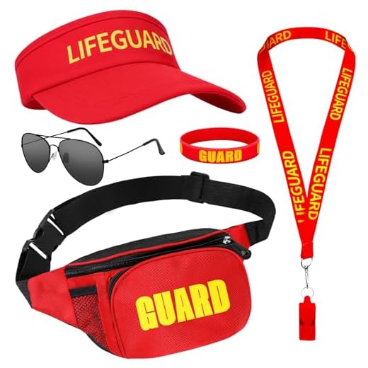 Dreamtop 5 Pcs Disfraz de Salvavidas, Accesorios Socorrista Disfraz con Sombrero Riñonera Silbato Gafas de Sol y Pulsera, disfraz de Socorrista Mujer Hombre Fiestas en la Playa y la Piscina Halloween