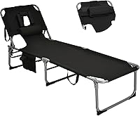 Vista 9 de Goplus Silla bronceadora, silla de playa plegable con agujero para cara y brazo, 5 posiciones ajustables, almohada extraíble, bolsillo lateral