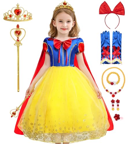 Disfarce de branca de neve para meninos, vestido de princesa para meninas, vestido de branca de neve com capa, coroa, luvas, varinha mágica, fantasia de aniversário, festas, Natal, Halloween, carnaval