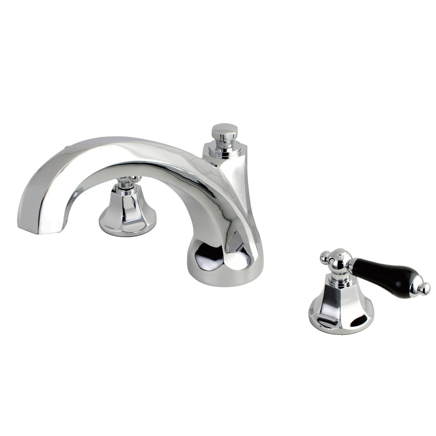 Kingston Brass KS4321PKL Llenador de bañera con Mango de Porcelana Negra, Cromado, 9-1/4" In Spout Reach