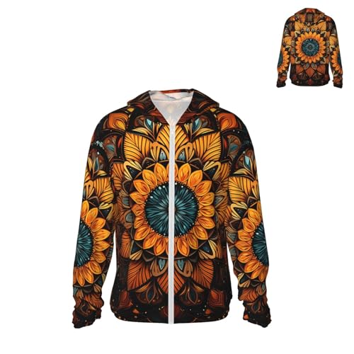 Men's UPF 50+ Sun Protection Hoodie Long Sleeve Fishing Shirts Quick Dry Abstract mandala Sun Shirt Jacket