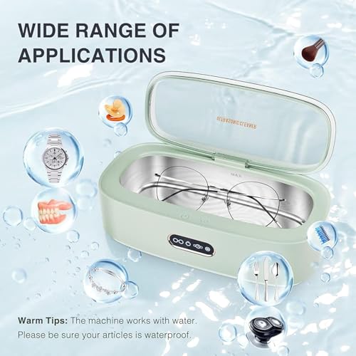 Limpiador ultrasónico para Joyas, Gafas y aparatos de ortodoncia, depósito de Acero Inoxidable de 300 ml, Limpieza con Temporizador de 45 kHz