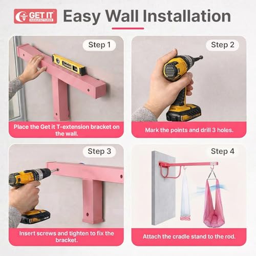 Image of GET IT 2 in 1 wall + Window Cradle Strong Metal Additional Tool to Convert Multi Usage | New Born Baby,Kids - Pink T-Shape