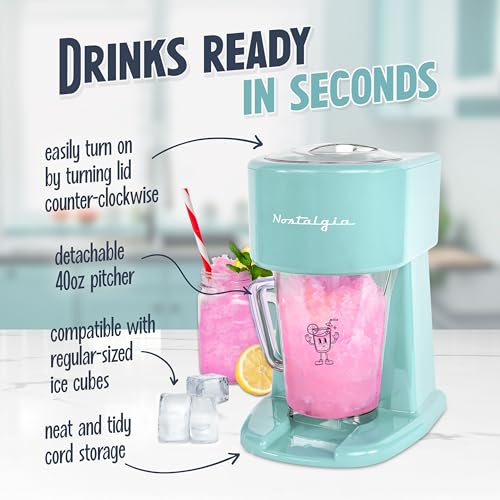 Image of Nostalgia Retro 40-Ounce Frozen Beverage Station - Slushie Machine and Ice Shaver with Automatic Mixing for Soda, Cocktails and Margaritas - Easy & Safe Use - Aqua