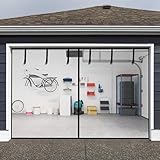 HBlife Garage Screen Doors for 1 Car Garage, 9x7FT Fiberglass Magnetic Garage Door Screen, Hands Free Retractable Garage Net Screen Door Mesh with 6 Roll Up Starps and 26 Magnets for Patio, Gym, Porch