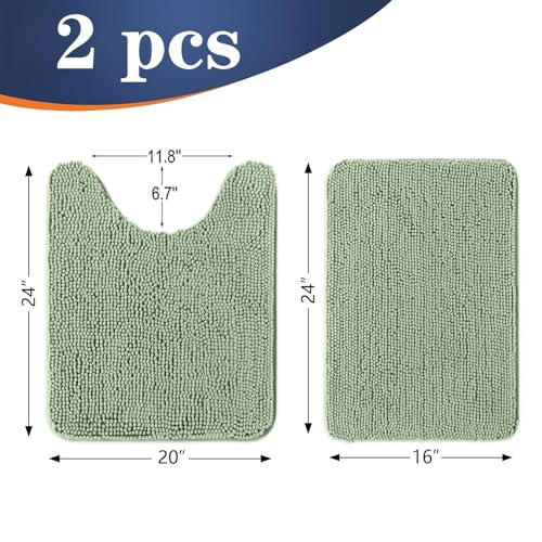 Image of OLANLY Bathroom Rugs Sets 2 Piece, Soft Absorbent Chenille Bath Mats and U-Shaped Contour Toilet Mat Area Rug Set, Machine Washable Bath Carpet, Home Decor Accessories(24 inchx16 inch+24 inchx20 inch, Sage Green)