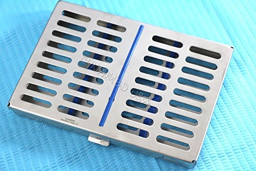 Dental Heavy Duty Autoclave Sterilization Cassette Rack Box Tray for 10 Instruments Blue Cynamed