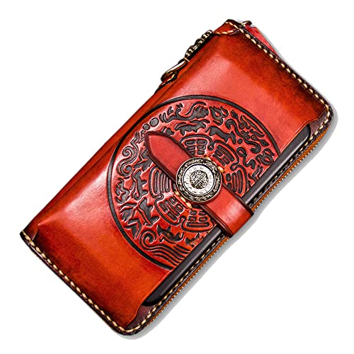 Tibetaner Jiugong -Klatschmuster Brieftasche, Leder Reißverschlusskupplung,Braun,20 * 10 * 3cm Cover