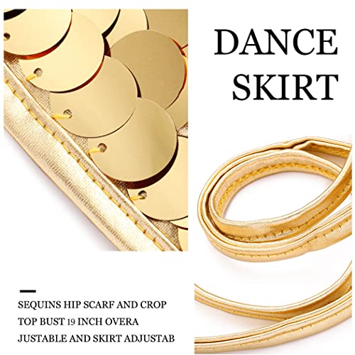 Yovic Belly Dance Hip Skirt Tassel Scarf Sequin Skirts Wrap Fringe Skirts With Bra Rave Dance Performance Costume Dress For Women And Girls(One Set)(Gold) #TOP2