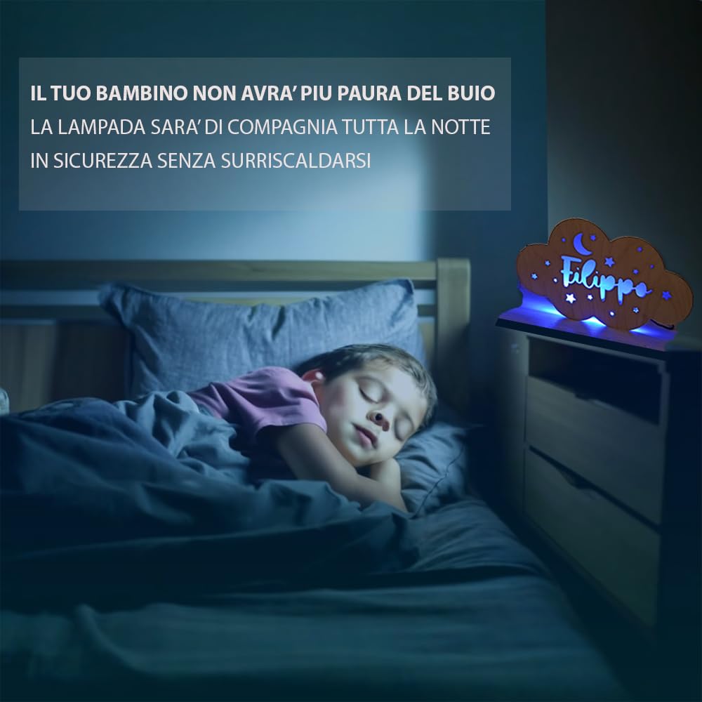 Soluzioni Green Shop Lampada Personalizzata con Nome – Luce Notturna per Bambini,Night Light LED per Cameretta – Idea Regalo Nascita Battesimo Compleanno