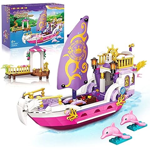 HOGOKIDS Girls Ship Building Sets - Creative Friends Boat Toys with 2 Dolphins & Harbor Building Block Kit for Kids Great Christmas Birthday Gift for Girls Age 8 9 10 11 12 13 14 Years Old (450PCS) Cover