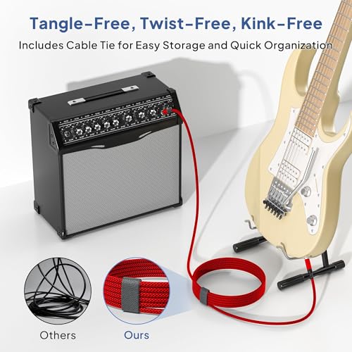 Image of Elebase 1 /4 Inch TRS Instrument Cable 20ft 2-Pack,Straight 6.35mm Male Jack Stereo Audio Interconnect Cord,6.35 mm Balanced Line for Electric Guitar,Bass,Keyboard,Mixer,Amplifier,Amp,Speaker,Equalizer
