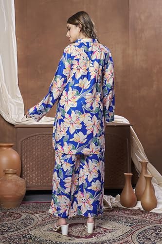 Image of DHRUVI TRENDZ Co Ord Set for Women Stylish | Ethnic Short Kurti for Women | Stylish Summer Printed Kurta Sets for Woman | A-Line Dress for Woman | 3 /4 Sleeve Top with Relaxed Fit Pant