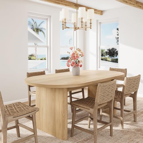 Image of GarveeHome Oval Dining Table for 6-8 People, Long Large Kitchen Table with Thick Sturdy Wooden Base, Farmhouse Dining Room Table for for Kitchen, Living Room, Office (63 inch Long,Natural)