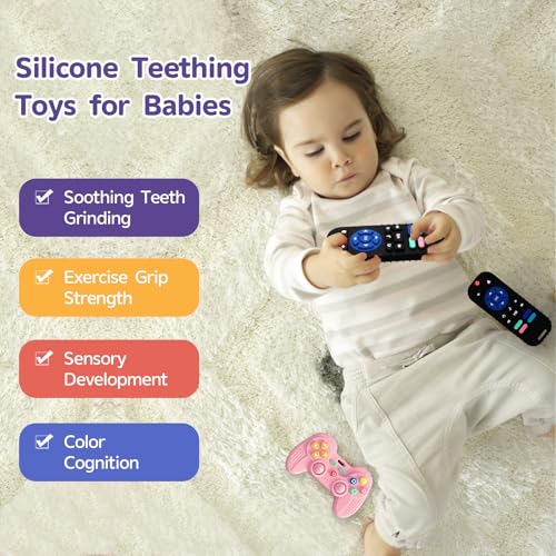 Image of Hooku 2 Pack Remote Teether for Baby, Silicone Teethers for Babies 6-12 Months, Baby Teething Toys for Babies 0-6 Months, Remote Control Toy, Infant Gifts for Boys Girls