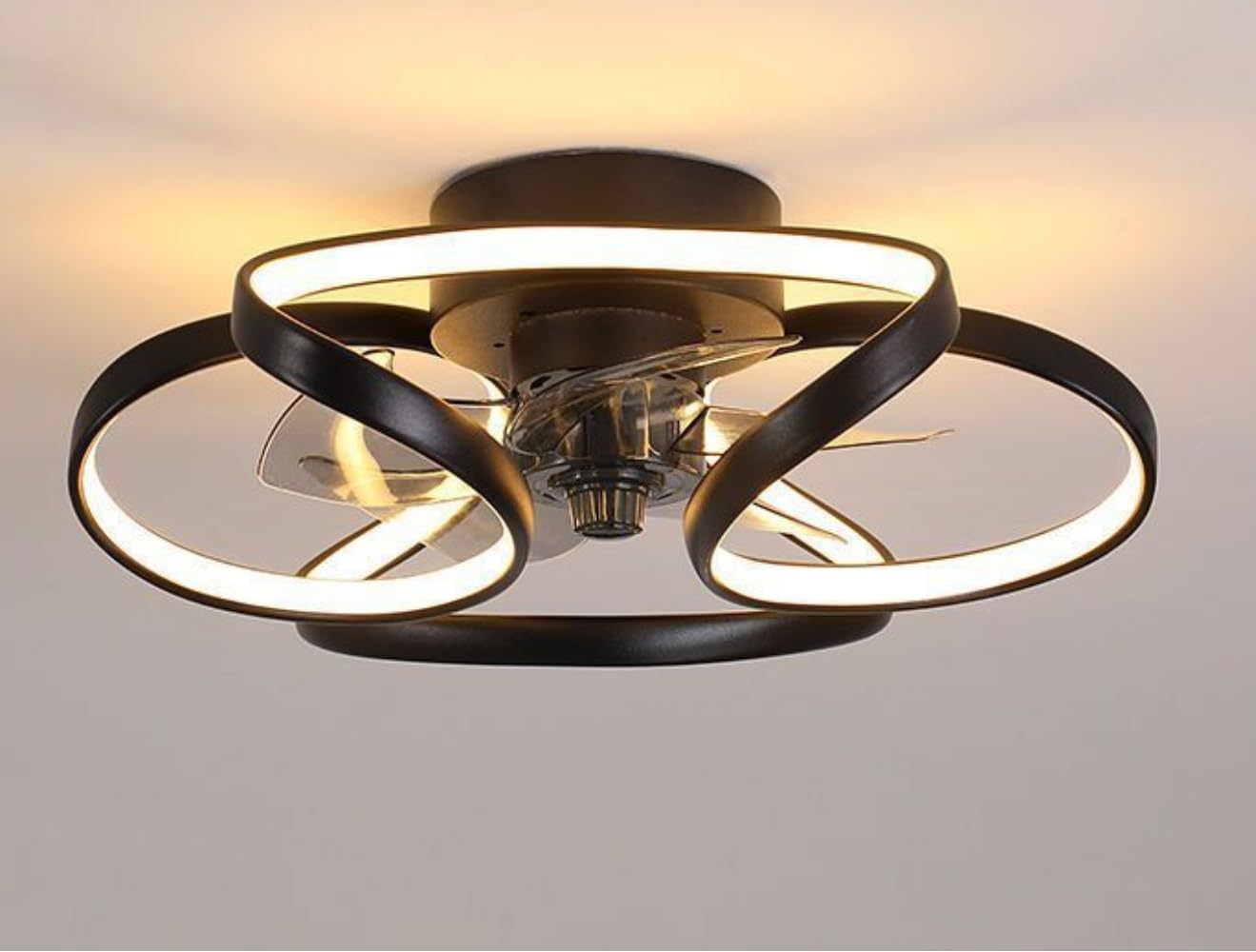 HXYSXHJUO Ceiling fan light Silent illuminated LED dimmable with remote control and APP for living room bedroom office white/black 55 cm/60W (Black)