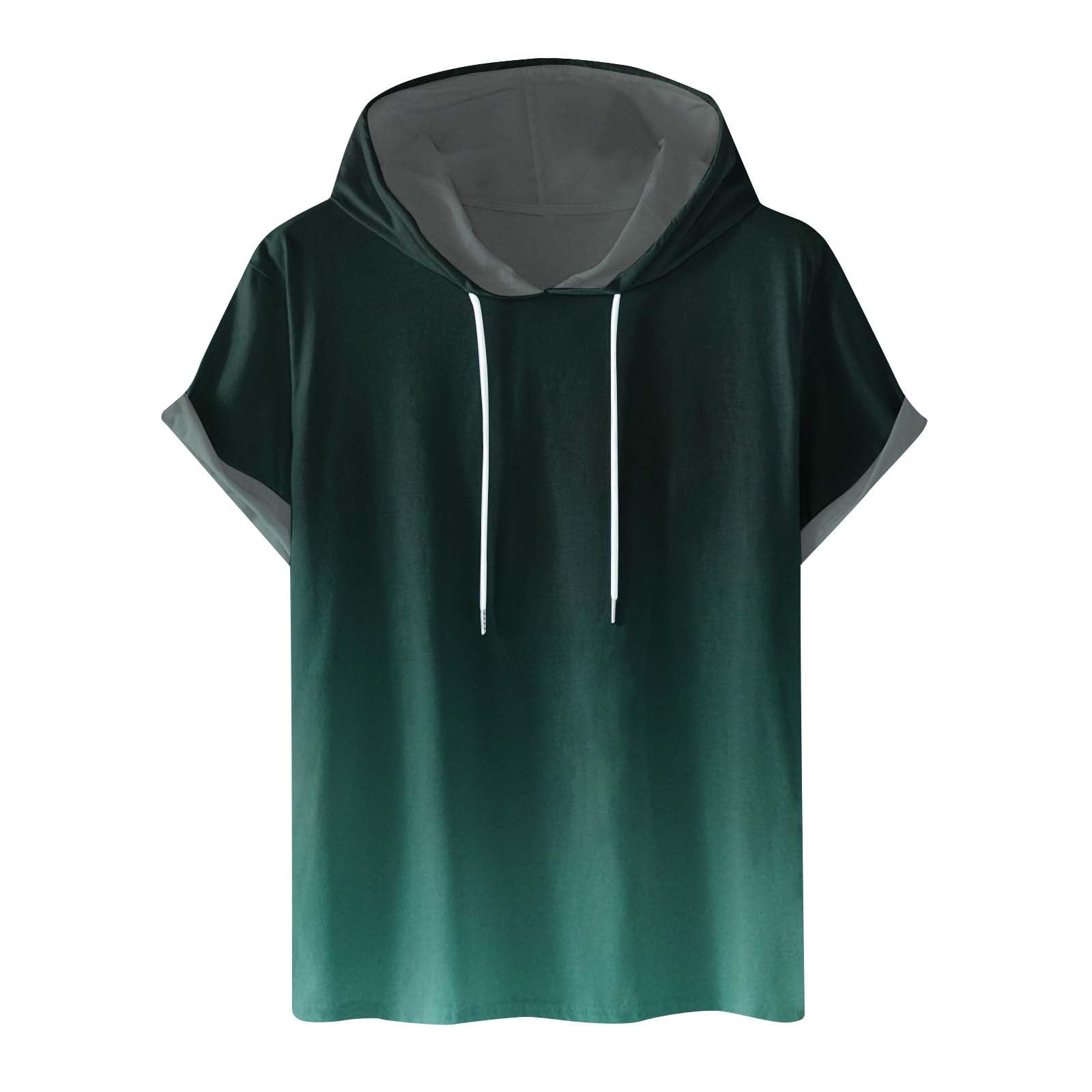 Muscularfit Mens Workout Shirts Loose Fit Short Sleeve Hoodies Casual Stylish Drawstring Gradient Color Loose Pullover Shirts