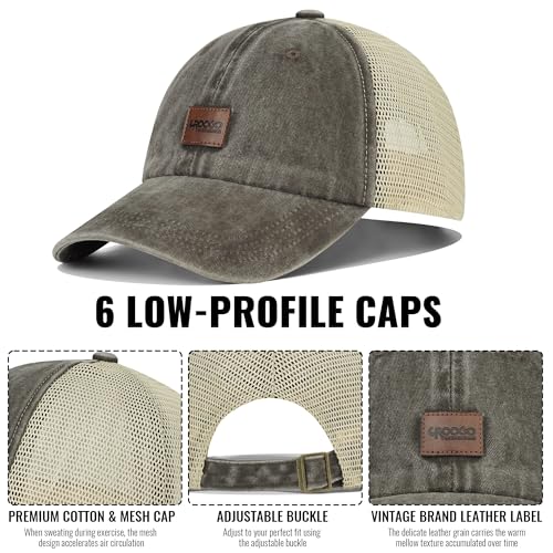 Image of Croogo Leather Patch Mesh Back Cap Washed Cotton Dad Hat | Breathable Material /Adjustable Design /Unstructured Hats /Vintage Wash /Exclusive Products