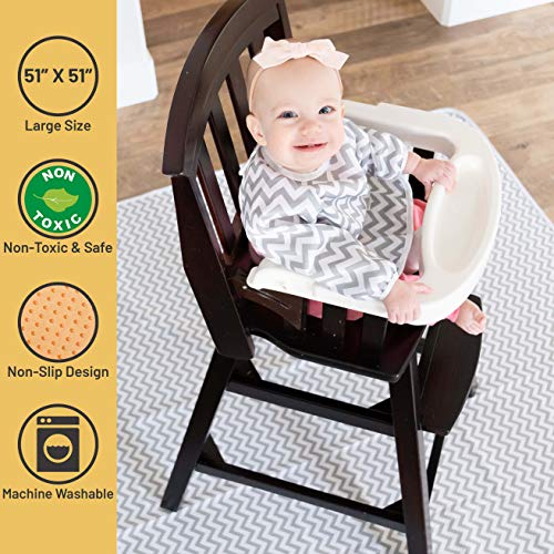 2-In-1 Waterproof Baby Splat Mat For Under High Chair (51” X 51”) With Toddler Smock And Weaning Ebook - Large Non-Slip Infant High Chair Mat Food Catcher Protects Floor From Mealtime Messes #TOP1