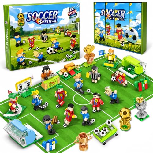 Parsin Soccer Building Blocks Toys Set 2026 World Cup Theme 24-Pack Blind Box with Stadium Figures & Keychains Individually Wrapped Party Favors 712 PCS Sports Dcor for Boys & Girls Ages 8+ Gift Idea for Soccer Fans