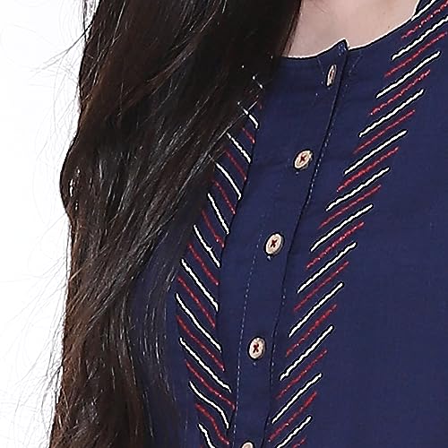 Image of Rangriti Indigo Blue Liva Straight Solid Kurta for Women