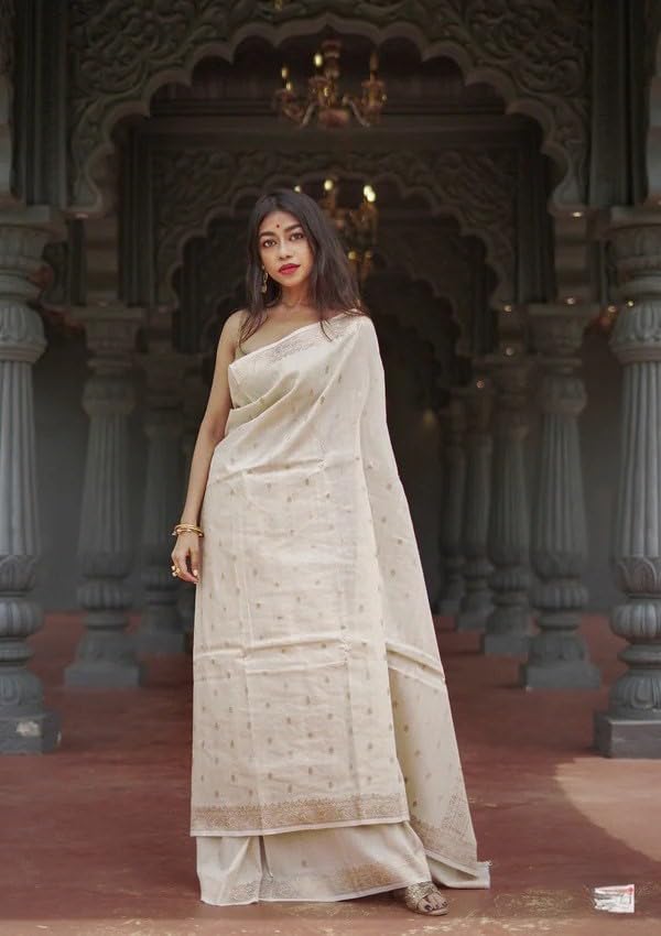 Image of Flosive Sarees Women's Pure Kanjivaram Soft Banarasi Original Satin Silk Saree Elegantly Crafted Graceful Wedding Design With Blouse Piece