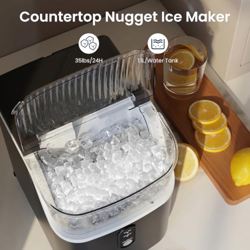 Image of Antarctic Star Nugget Ice Makers Countertop with Self-Cleaning, 35lbs /24H, Portable Sonic Ice Maker Machine with Handle /Basket /Scoop for Home, Kitchen, Office, Camping(Black)